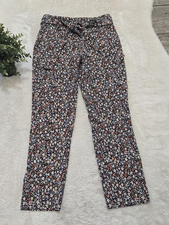 Jules & Leopold Pants - Jules & Leopold Black Ditsy Floral Belted Stretch Straight Leg Pants, Size Small